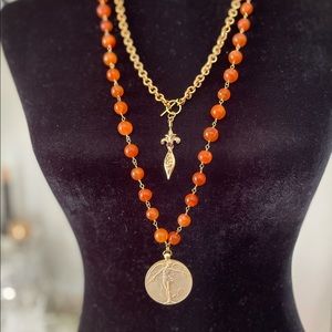 Lillybelles56 Angel Muriel Medal Carnelian Stone Fleur de Lis